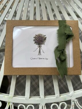 Floral Bouquet Note Cards with Olive Ribbon